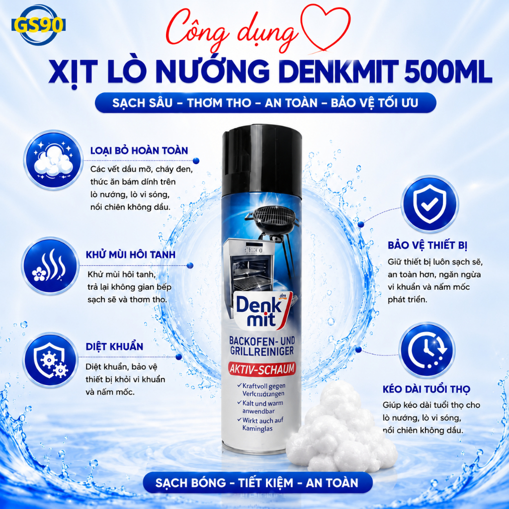 Chai Xịt Lò Nướng Lò Vi Sóng Đa Năng Denkmit 500ml Tẩy Dầu Mỡ Khử Mùi Bếp Từ Hàng Nhập Khẩu Đức
