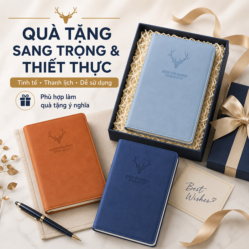 Sổ Tay Bìa Da Cao Cấp 3 Màu Thanh Lịch - Sổ Ghi Chép Lịch Làm Việc Học Tập Sang Trọng - Habo Shop