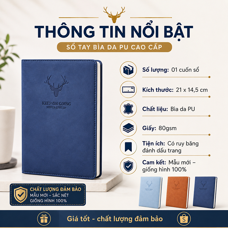 Sổ Tay Bìa Da Cao Cấp 3 Màu Thanh Lịch - Sổ Ghi Chép Lịch Làm Việc Học Tập Sang Trọng - Habo Shop
