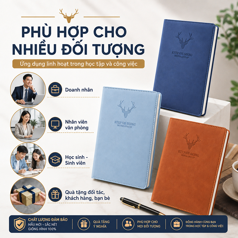 Sổ Tay Bìa Da Cao Cấp 3 Màu Thanh Lịch - Sổ Ghi Chép Lịch Làm Việc Học Tập Sang Trọng - Habo Shop