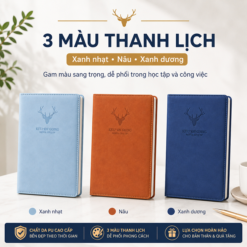 Sổ Tay Bìa Da Cao Cấp 3 Màu Thanh Lịch - Sổ Ghi Chép Lịch Làm Việc Học Tập Sang Trọng - Habo Shop