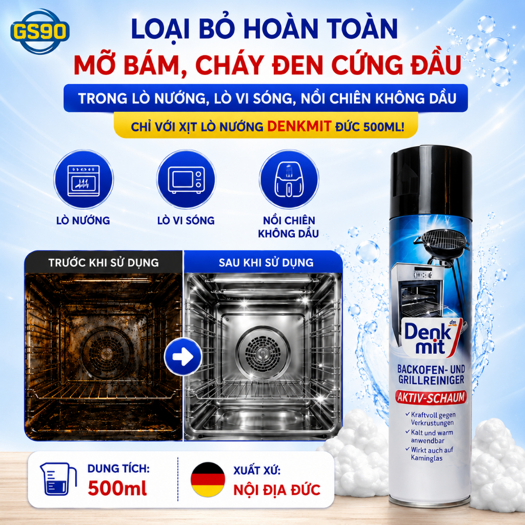 Chai Xịt Lò Nướng Lò Vi Sóng Đa Năng Denkmit 500ml Tẩy Dầu Mỡ Khử Mùi Bếp Từ Hàng Nhập Khẩu Đức