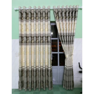 1 TẤM GẤM HOA VĂN MÀU XÁM PHỐI NỀN KEM VÀNG CHƯA CÓ CÂY TREO - TREO 1 TẤM MUA 1 TẤM _TREO 2 TẤM MUA 2 TẤM RÈM CỬA VIỆT H