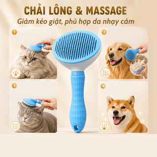 Lược chải lông chó mèo Loại Bỏ Lông Rụng Hiệu Quả, Đầu Kim Tròn Massage Êm Ái Cho Chó Mèo