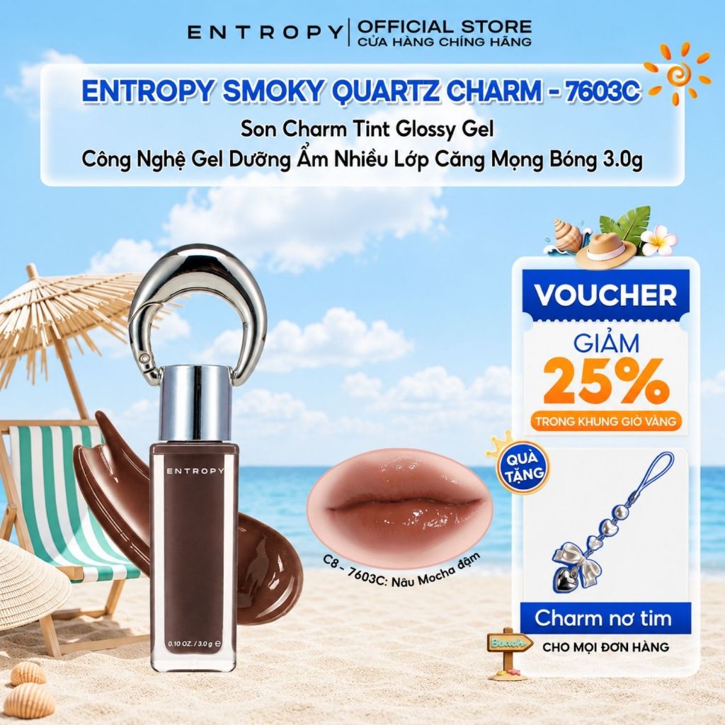 ENTROPY Smoky Quartz Charm-7603C Son Charm Tint Glossy Gel Công Nghệ Gel Dưỡng Ẩm Nhiều Lớp Căng Mọng Bóng Như Makeup 3g