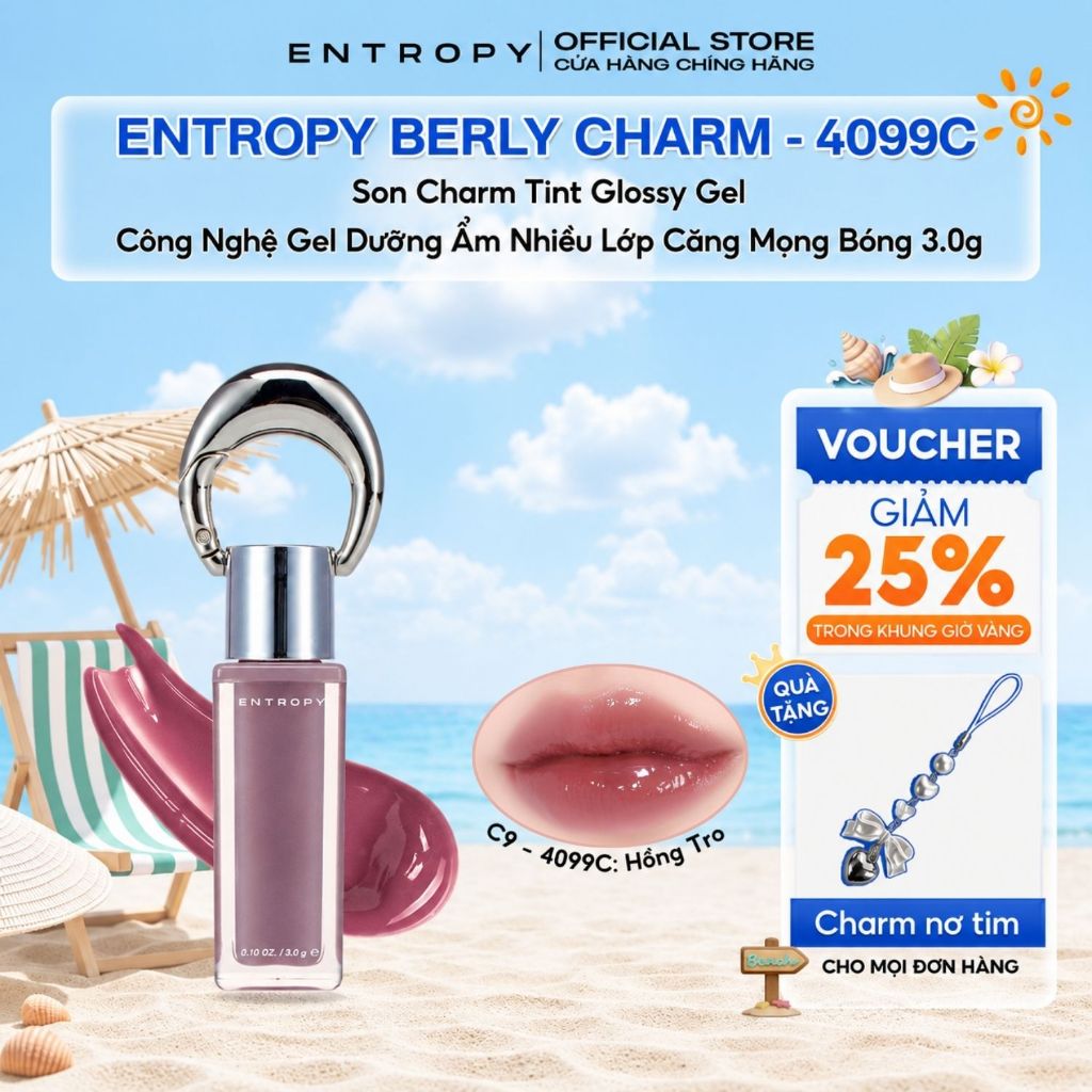 ENTROPY Beryl Charm- 4099C Son Charm Tint Glossy Gel Công Nghệ Gel Dưỡng Ẩm Nhiều Lớp Căng Mọng Bóng Như Makeup 3g
