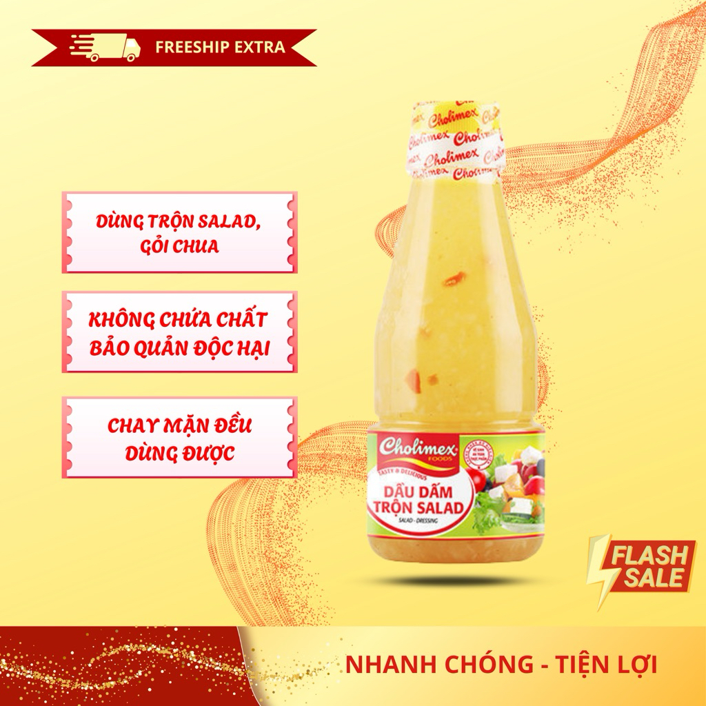 Dầu dấm trộn Salad Cholimex chua dịu, trộn ăn liền chai PET 270g