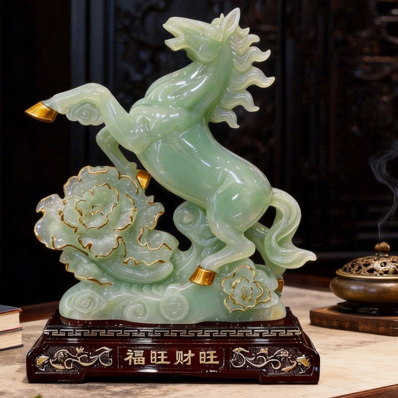 Tượng ngựa tài lộc màu xanh ngọc decor nhà cửa