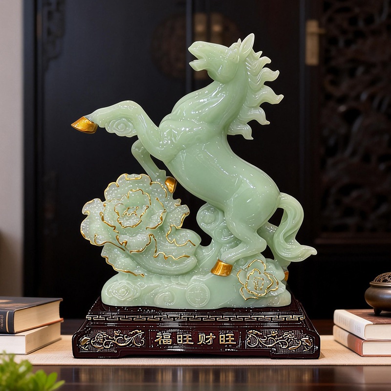 Tượng ngựa tài lộc màu xanh ngọc decor nhà cửa