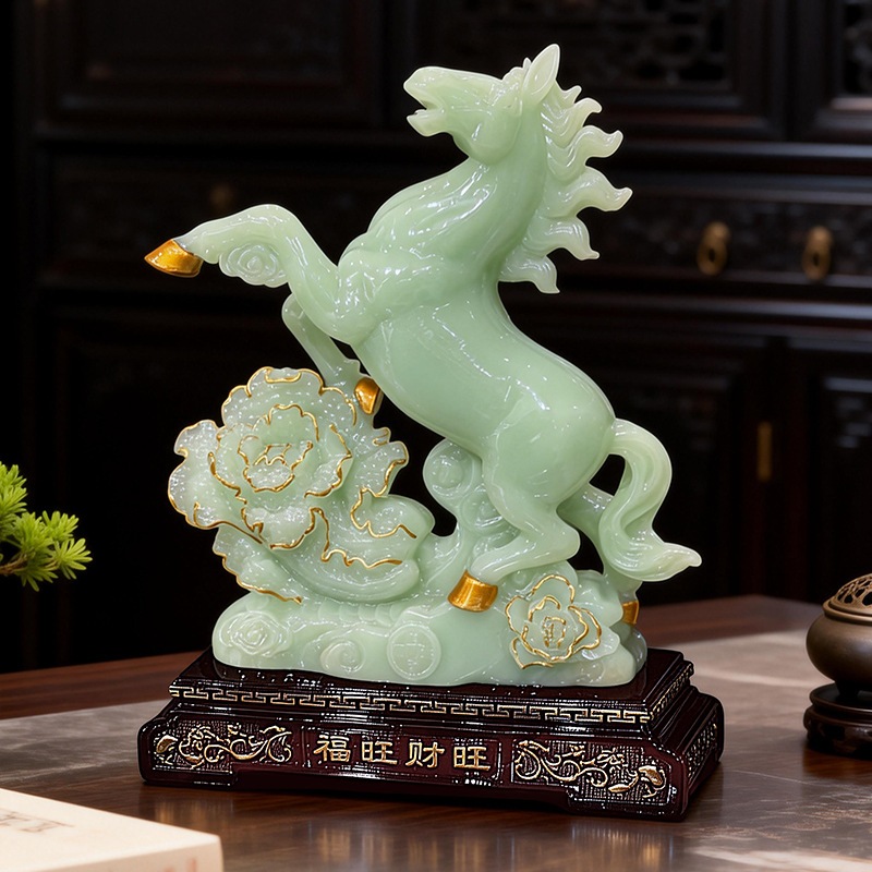 Tượng ngựa tài lộc màu xanh ngọc decor nhà cửa