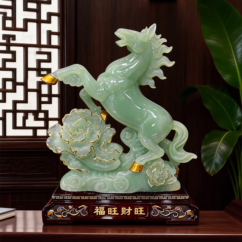 Tượng ngựa tài lộc màu xanh ngọc decor nhà cửa