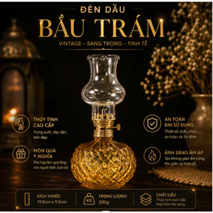 Đèn Dầu Bầu Trám Thủy Tinh Vàng Hổ Phách Cao Cấp – Đèn Trang Trí Bàn Thờ Gia Tiên, Phòng Thờ