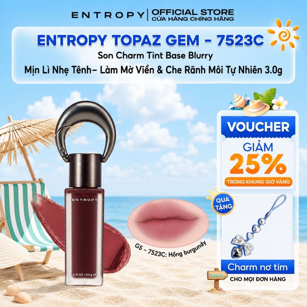 ENTROPY Topaz Gem- 7523C Son Charm Tint Base Blurry Mịn Lì Nhẹ Tênh – Làm Mờ Viền & Che Rãnh Môi Tự Nhiên 3.0g