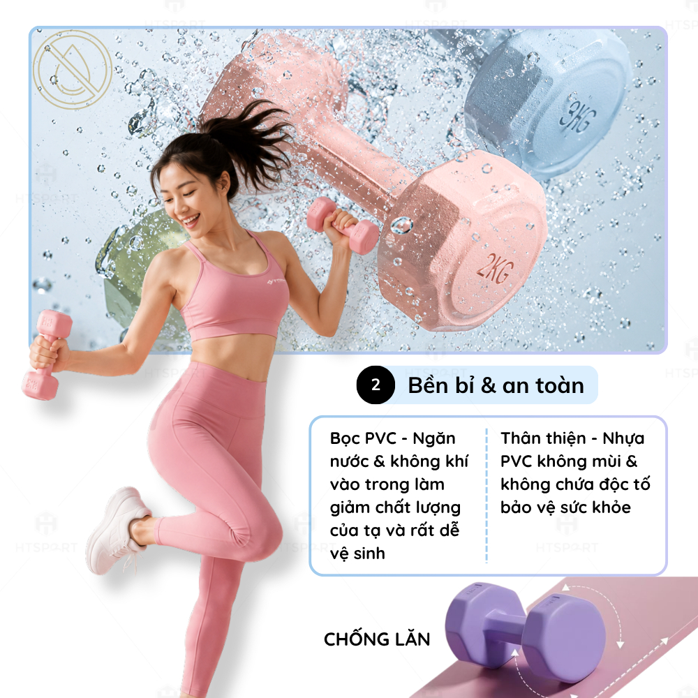 Bộ 2 Tạ Bọc Nhựa Cầm Tay 1kg - 6kg, Cặp Tạ Tập Gym Cao Cấp Dụng Cụ Thể Dục Kháng Lực Nam Nữ Tại Nhà