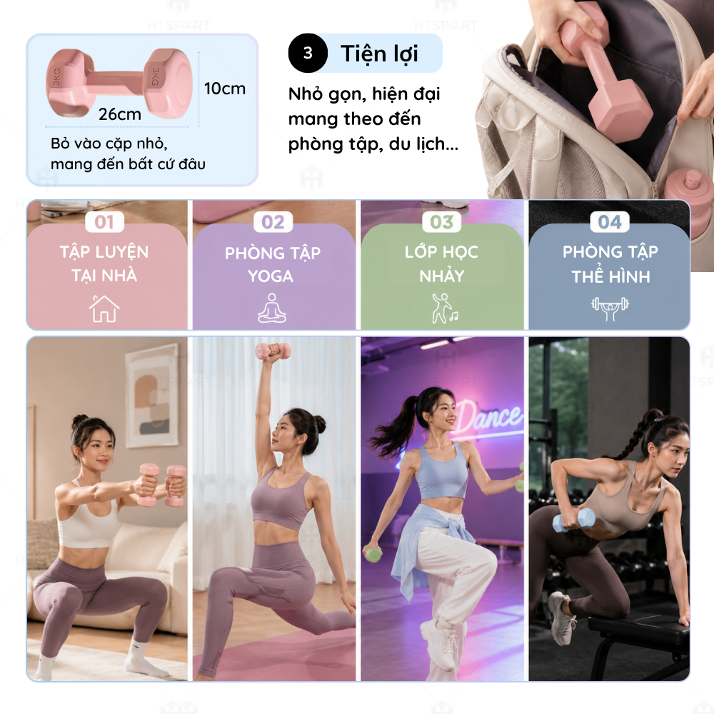 Bộ 2 Tạ Bọc Nhựa Cầm Tay 1kg - 6kg, Cặp Tạ Tập Gym Cao Cấp Dụng Cụ Thể Dục Kháng Lực Nam Nữ Tại Nhà