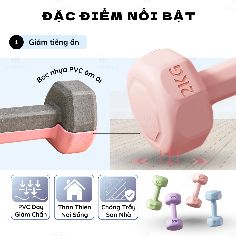 Bộ 2 Tạ Bọc Nhựa Cầm Tay 1kg - 6kg, Cặp Tạ Tập Gym Cao Cấp Dụng Cụ Thể Dục Kháng Lực Nam Nữ Tại Nhà