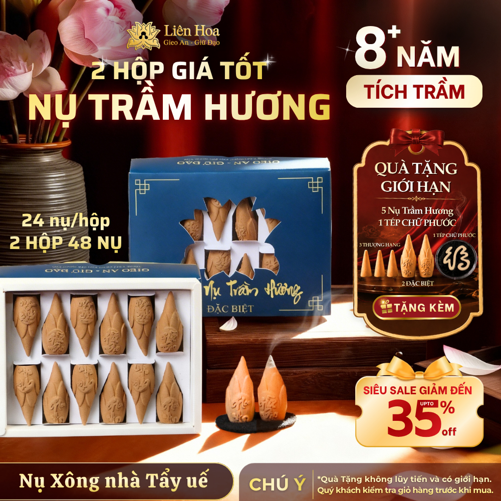 2 Hộp Nụ Trầm Hương Liên Hoa 72 Nụ [MUA 2 TẶNG 2]| Trầm Nụ Xông Nhà, Khử Mùi, Tẩy Uế | Trầm Tự Nhiên
