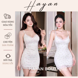 HT186 Váy ngủ cotton hoạ tiết hoa hồng sexy kèm ĐỆM LÓT, Đồ ngủ nữ cute dễ thương gợi cảm HT186