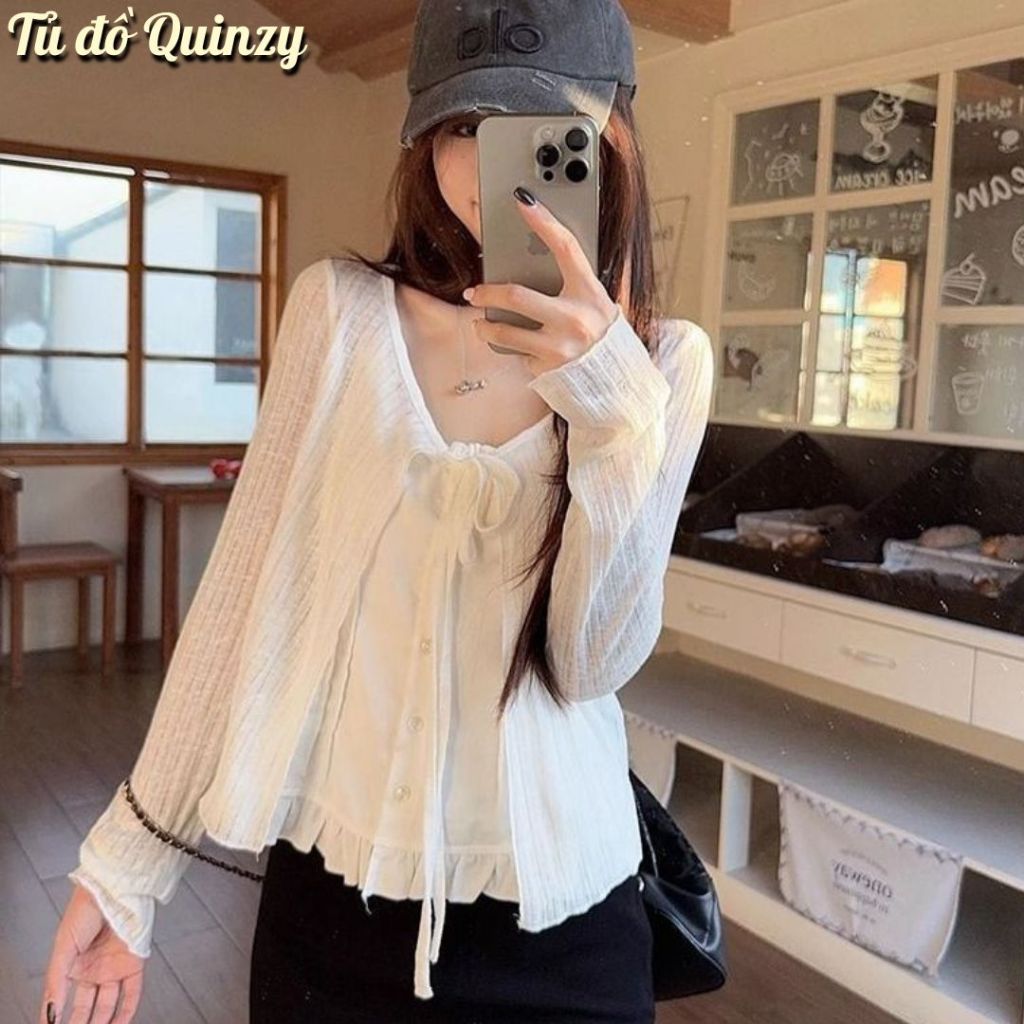 Áo cardigan dệt kim dài tay, áo khoác len mỏng nhẹ nhàng dành cho nữ QUINZY DK02