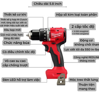 Máy Khoan Pin Milwaukee M18 BLPDRC | Thân máy Kèm Pin 2.0Ah + Sạc | Chính Hãng | Bảo Hành 12 Tháng