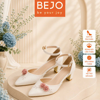 Giày Cao Gót Nữ Cao Cấp BEJO H78.5P 2 Hoa Hồng Cao Cấp - Giày Cưới Cô Dâu Đi Êm Chân, Sang Trọng