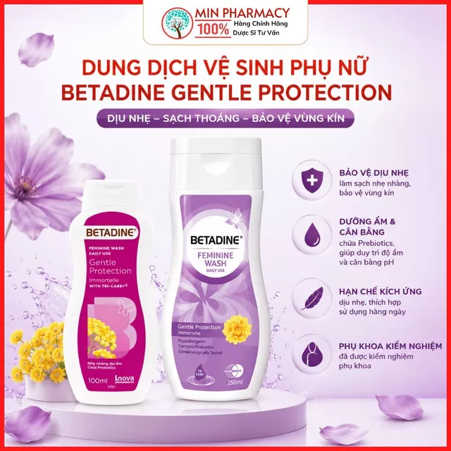 Dung dịch vệ sinh phụ nữ BETADINE Gentle protection màu tím chăm sóc dịu nhẹ Feminine wash - Minpharma