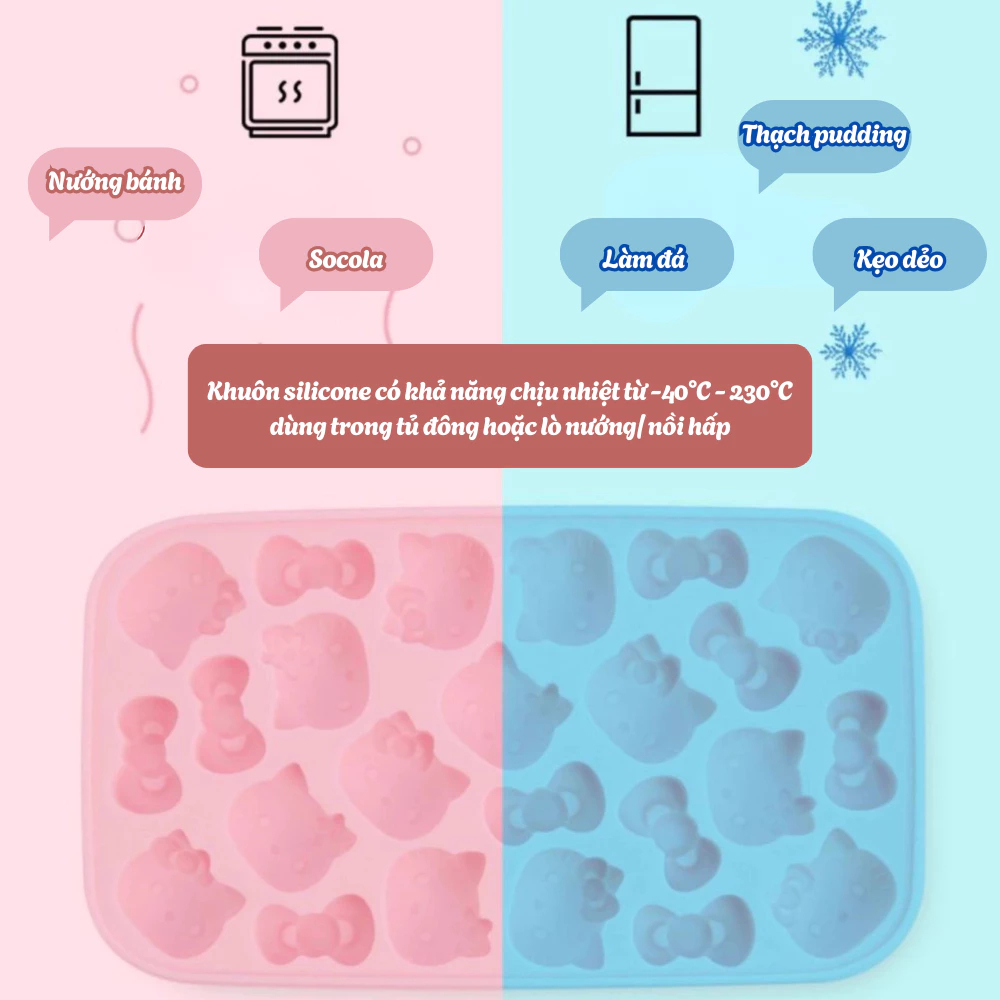 Khay Làm Đá Hello Kitty 24 Ô Có Hộp Đựng HOMIE, Khuôn Làm Thạch Pudding, Kẹo Dẻo Silicone An Toàn