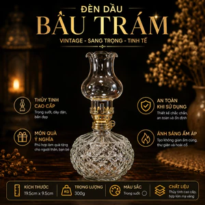 Đèn Dầu Thủy Tinh Bầu Trám Cổ Phong - Phong Cách Vintage Sang Trọng Trang Trí Bàn Thờ, Không Gian Thiền Trà