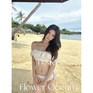 [ẢNH THẬT] Bikini Trễ Vai Ren Hoa Trắng Tiểu Thư Hàn Quốc Tôn Dáng Đi Biển #337