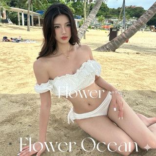 [ẢNH THẬT] Bikini Trễ Vai Ren Hoa Trắng Tiểu Thư Hàn Quốc Tôn Dáng Đi Biển #337