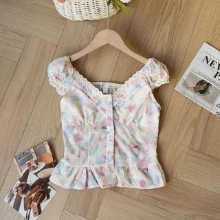 (HAVANA) Áo kiểu nữ dáng peplum bèo cổ V viền ren AO966