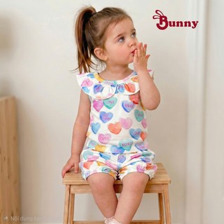 Bộ hè bé gái Bunny cổ bèo chất thun lạnh mềm mát thoáng khí size 4-15kg