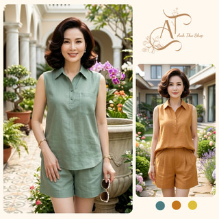 Set Thô Đũi Mềm Áo Ba Lỗ Cổ Bẻ Kèm Quần Đùi – Đồ Mặc Nhà Nữ Mát Mịn, Rộng Rãi, Thoải Mái, Form Đẹp - Anh Thư Shop (AT36)