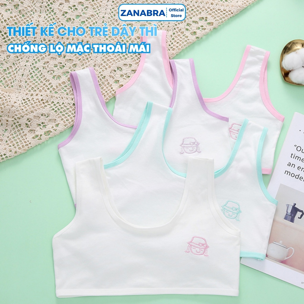 [ Xả Hàng ] Áo Ngực Học Sinh Cotton Mịn Không Xù Lông - Áo Lá Bé Gái Phối Màu Pastel Tươi Sáng ZANABRA A757