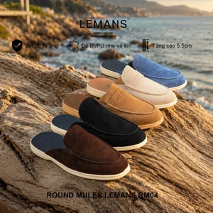 Giày Sục nam Lemans da lộn màu Nâu&Be - RM04.1, đế cao su có mùi thơm, Bảo hành 12 tháng
