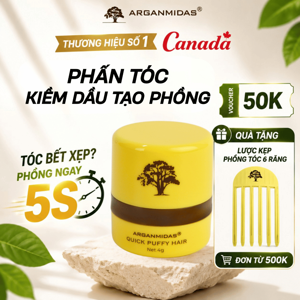 Phấn kiềm dầu tóc Arganmidas, bột tạo phồng tóc, kiểm soát dầu thừa, hạn chế bết tóc cho tóc mềm mượt