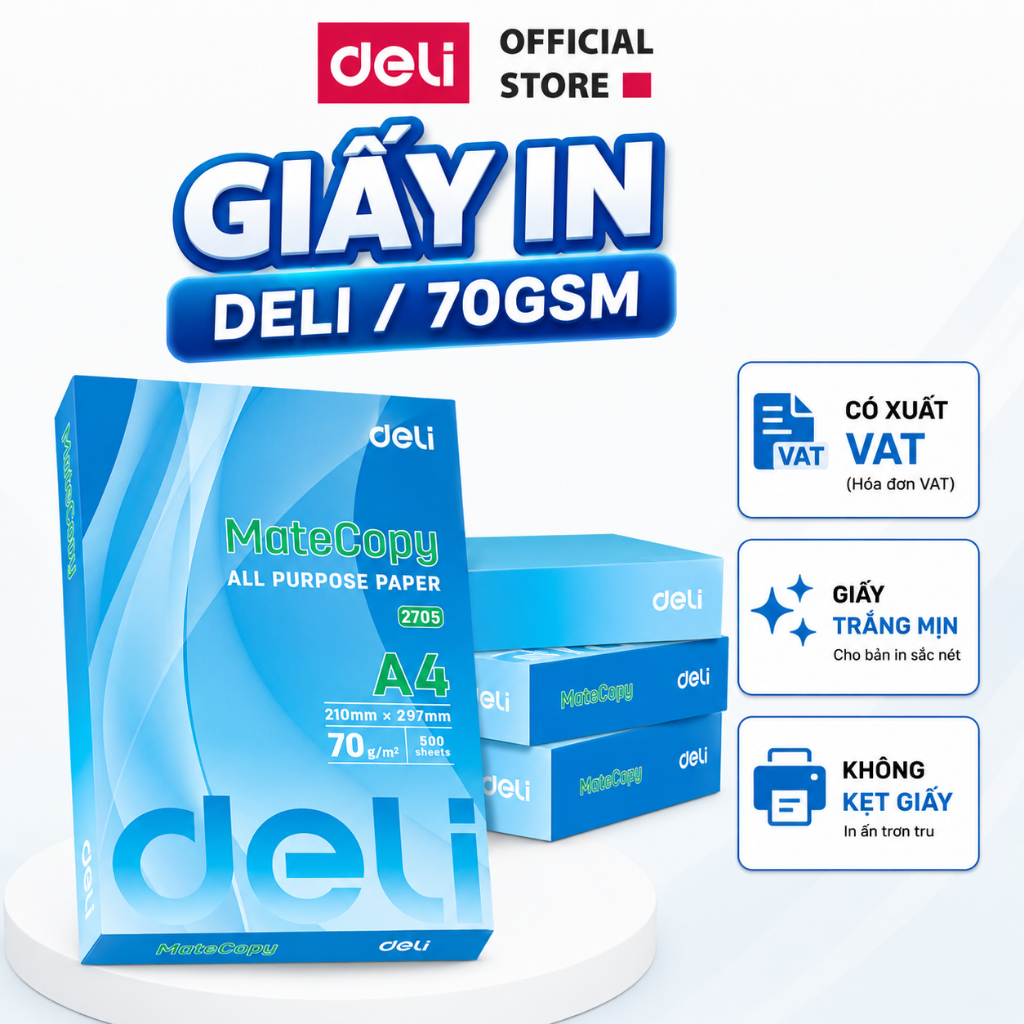 [VOUCHER LIVE 30K]500 Tờ Giấy A4 Deli Giấy In Photo Cao Cấp Chính Hãng Loại Dày - Giấy Vẽ Chống Lóa Mỏi Mắt
