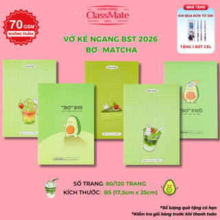 Combo 2/5/10 Vở Kẻ Ngang MATCHA CLASSMATE BST 2026 Vở 80/120 Trang Bìa Dày Chống Nước Giấy Mịn Ăn Mực 70gsm Không Thấm