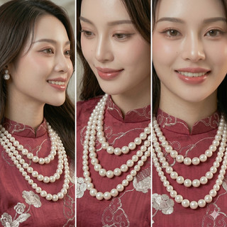 [ DAISYN ] n733 chuỗi hạt 3 tầng ngọc trai mang áo dài 3 sợi ngọc trai nhân tạo sang trọng cho nữ
