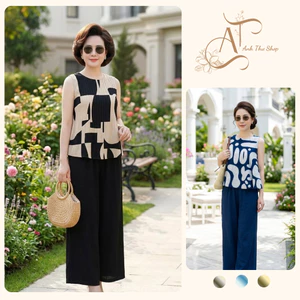 Set Đũi In Chuyển Nhiệt Mát Mẻ – Áo Sát Nách Kèm Quần Suông Rộng Rãi, Thoáng Mát, Thoải Mái - Anh Thư Shop (AT16)
