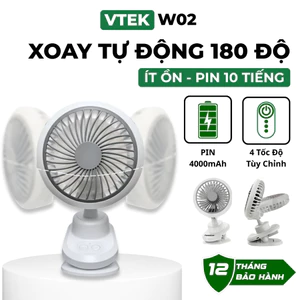 Quạt tích điện mini có kẹp VTEK, quạt tích điện, quạt mini để bàn pin 15 tiếng
