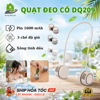 Quạt Đeo Cổ Tích Điện DQ209 Hanging Neck Fan 3 Tốc Độ Gió, Pin 1600mAh, Sử Dụng 6 tiếng, BH 2 Năm