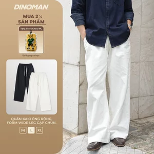 Quần Kaki Ống Rộng Nam Nữ Dinoman x Yumi Form Wide Leg Cạp Chun Chất Liệu Kaki Mềm - QDS01