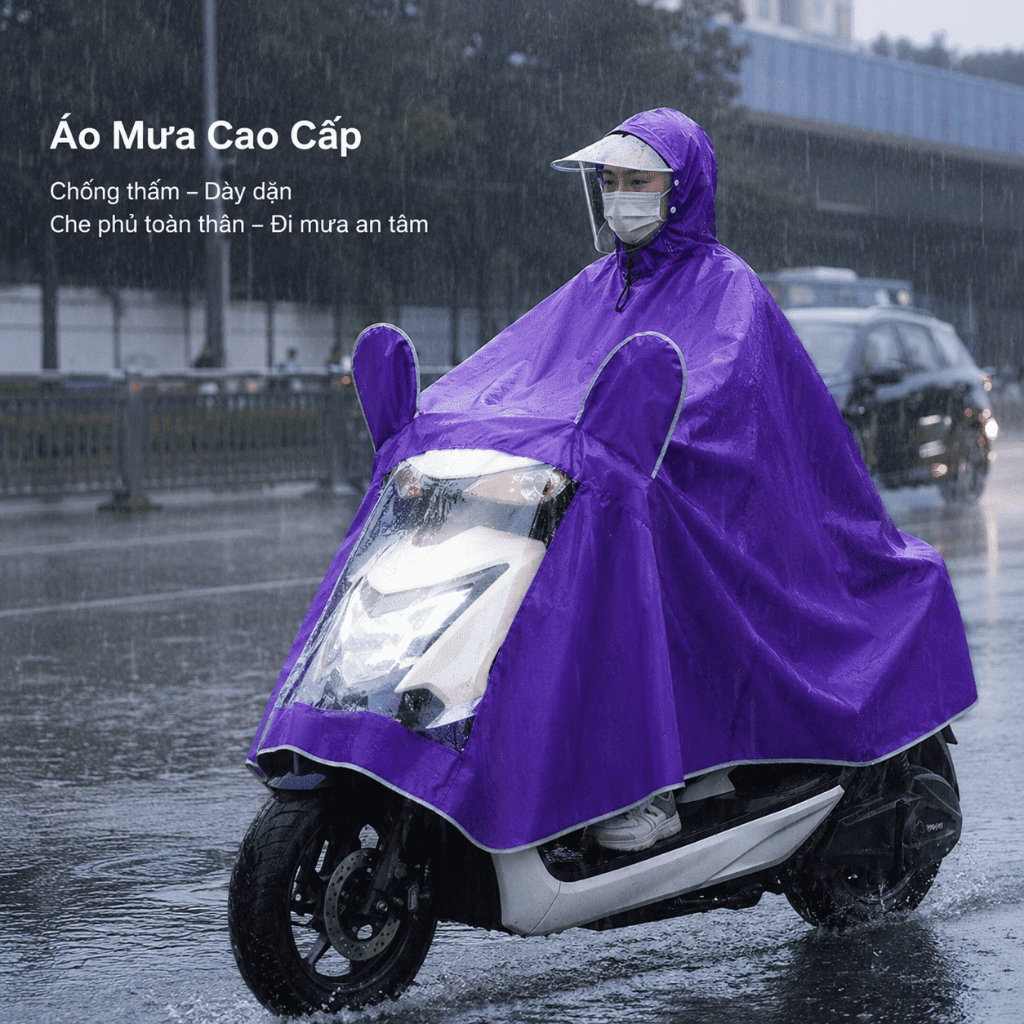 Áo Mưa Xe Máy Xe Điện Cao Cấp|Vải Oxford Dày 23mm|Áo Mưa Liền Thân 1 Người 2 Người|Chống Mưa Lớn Toàn Thân