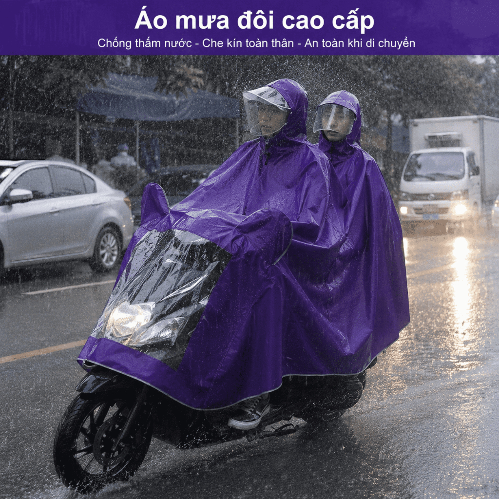 Áo Mưa Xe Máy Xe Điện Cao Cấp|Vải Oxford Dày 23mm|Áo Mưa Liền Thân 1 Người 2 Người|Chống Mưa Lớn Toàn Thân