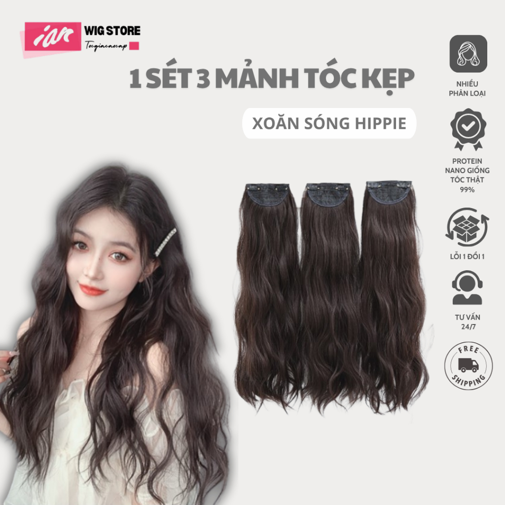 Tóc Giả Tóc Kẹp Phím IAN Sét 3 Dải Kẹp Xoăn Sóng Nước Phong Cách Hàn Quốc siêu HOT