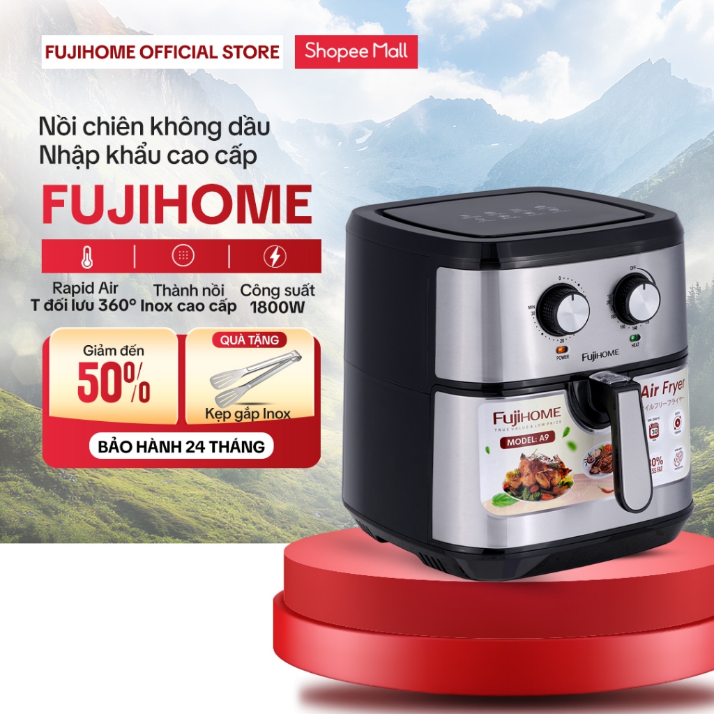 Nồi chiên không dầu 9.2L Nhập Khẩu Fujihome tự ngắt, nồi chiên cơ 9 Lít không hơi nước chống dính cao cấp tặng kẹp gắp | BigBuy360 - bigbuy360.vn