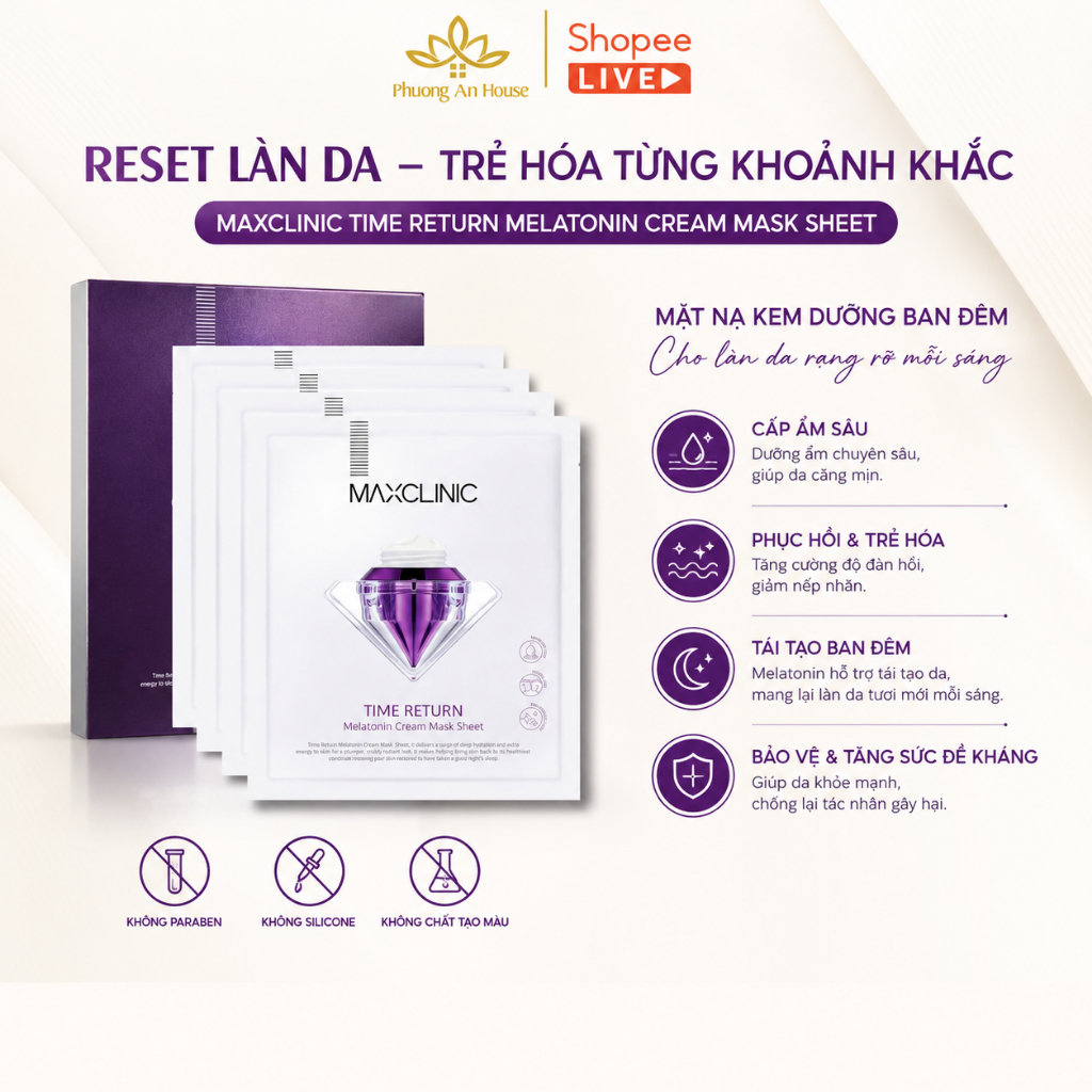Mặt Nạ Giấy Maxclinic Time Return Melatonin Cream Mask Dưỡng Sáng Da Cấp Ẩm Phục Hồi Chống Lão Hóa