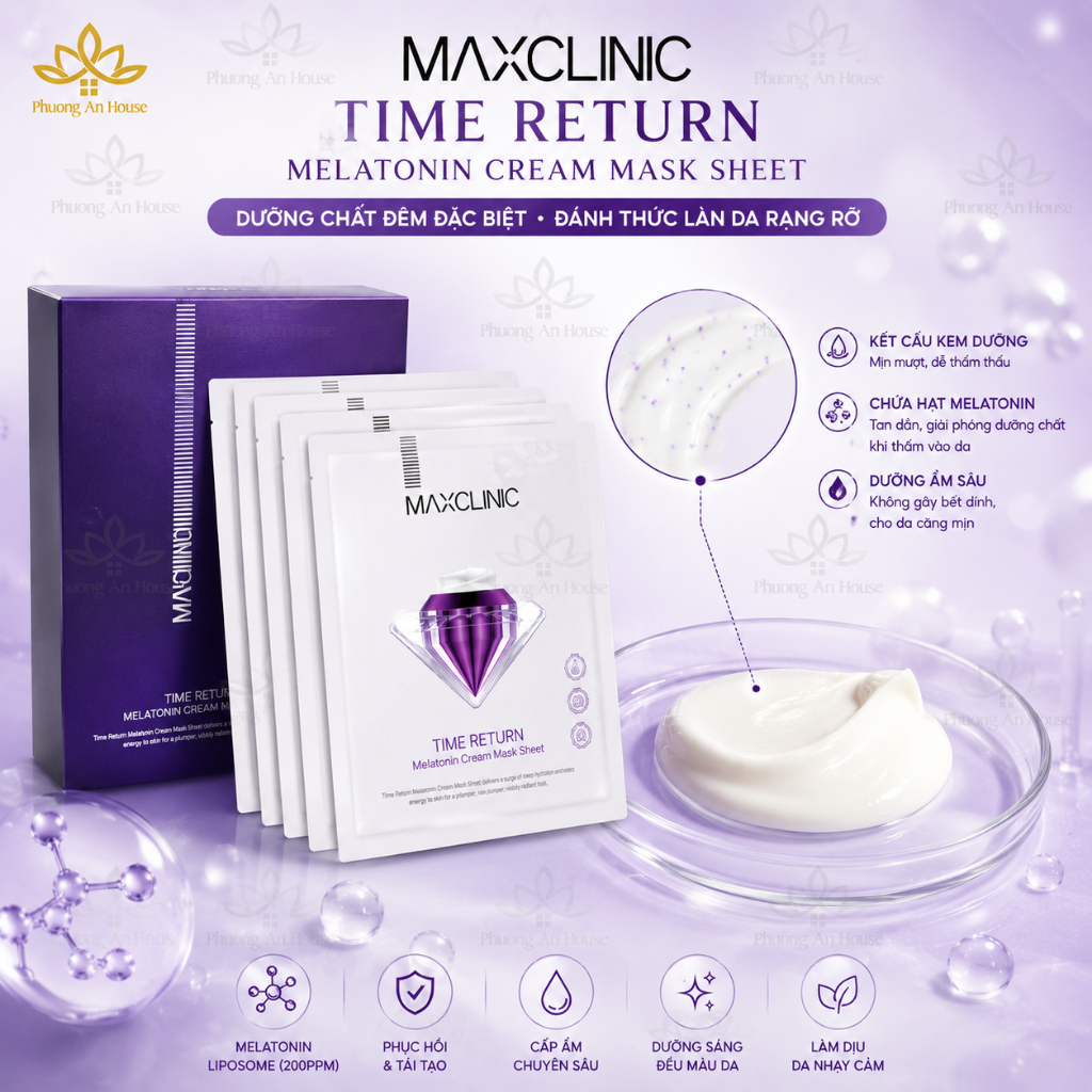 Mặt Nạ Giấy Maxclinic Time Return Melatonin Cream Mask Dưỡng Sáng Da Cấp Ẩm Phục Hồi Chống Lão Hóa