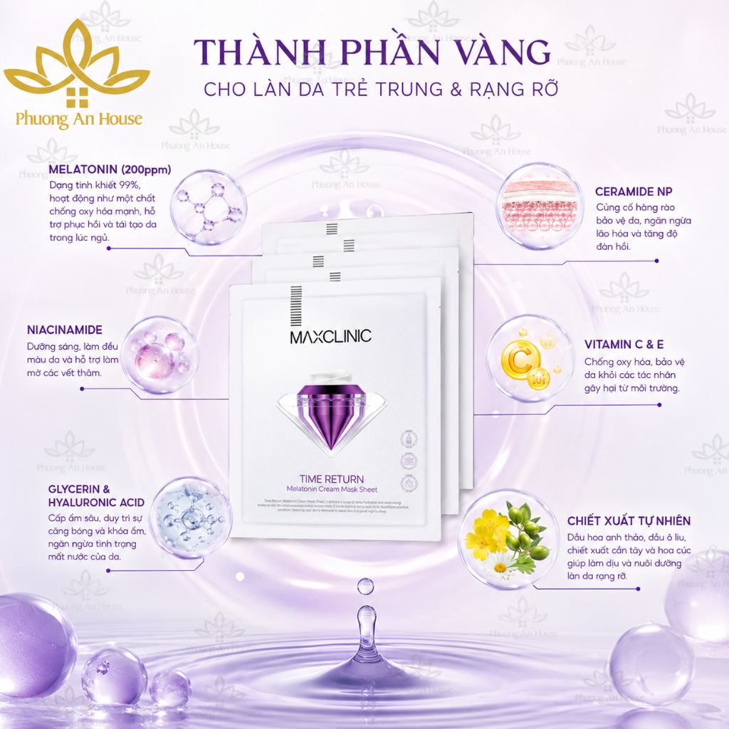 Mặt Nạ Giấy Maxclinic Time Return Melatonin Cream Mask Dưỡng Sáng Da Cấp Ẩm Phục Hồi Chống Lão Hóa